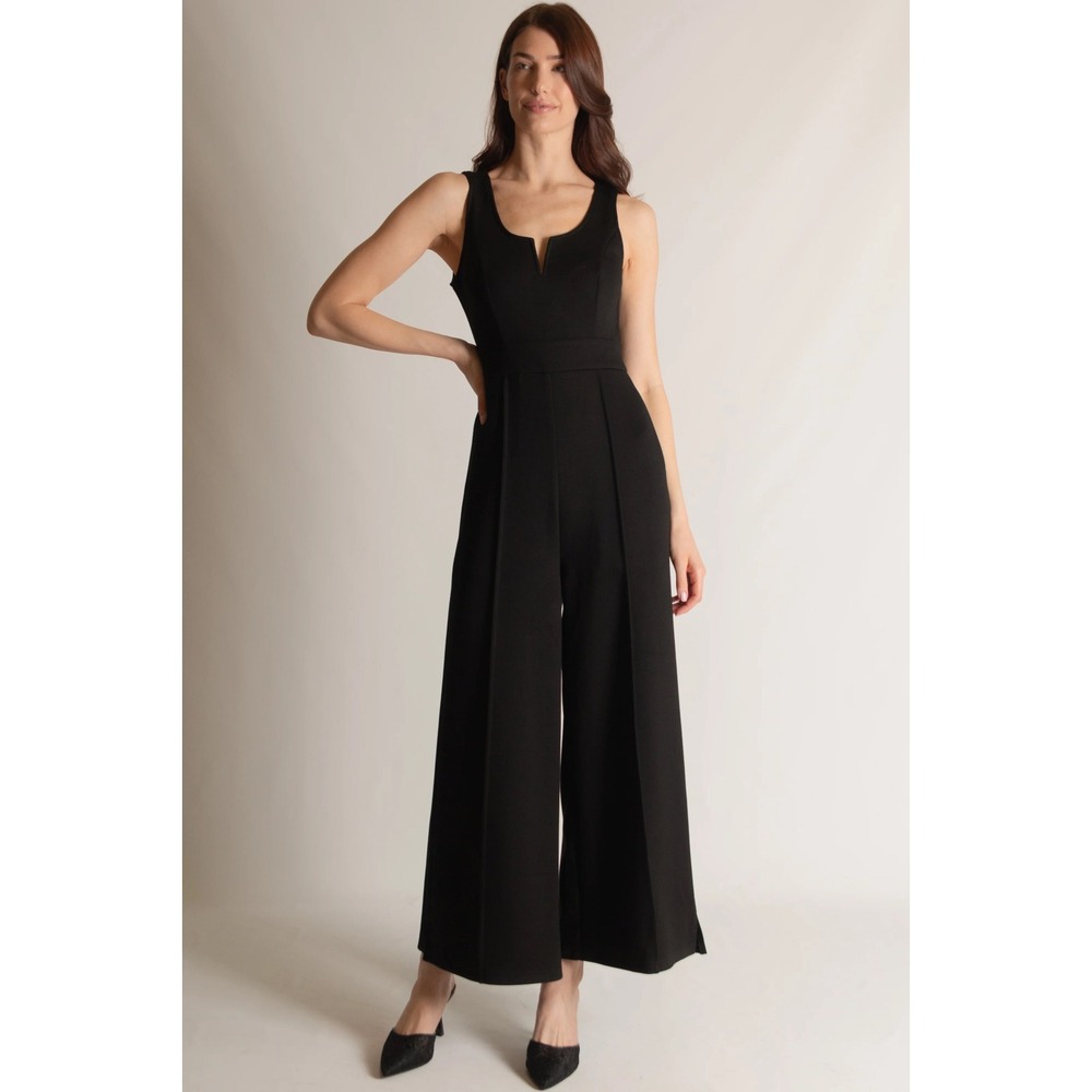 NWT P.CILL Black Butter Modal Wide Leg Jumpsuit Sweetheart Neckline Large